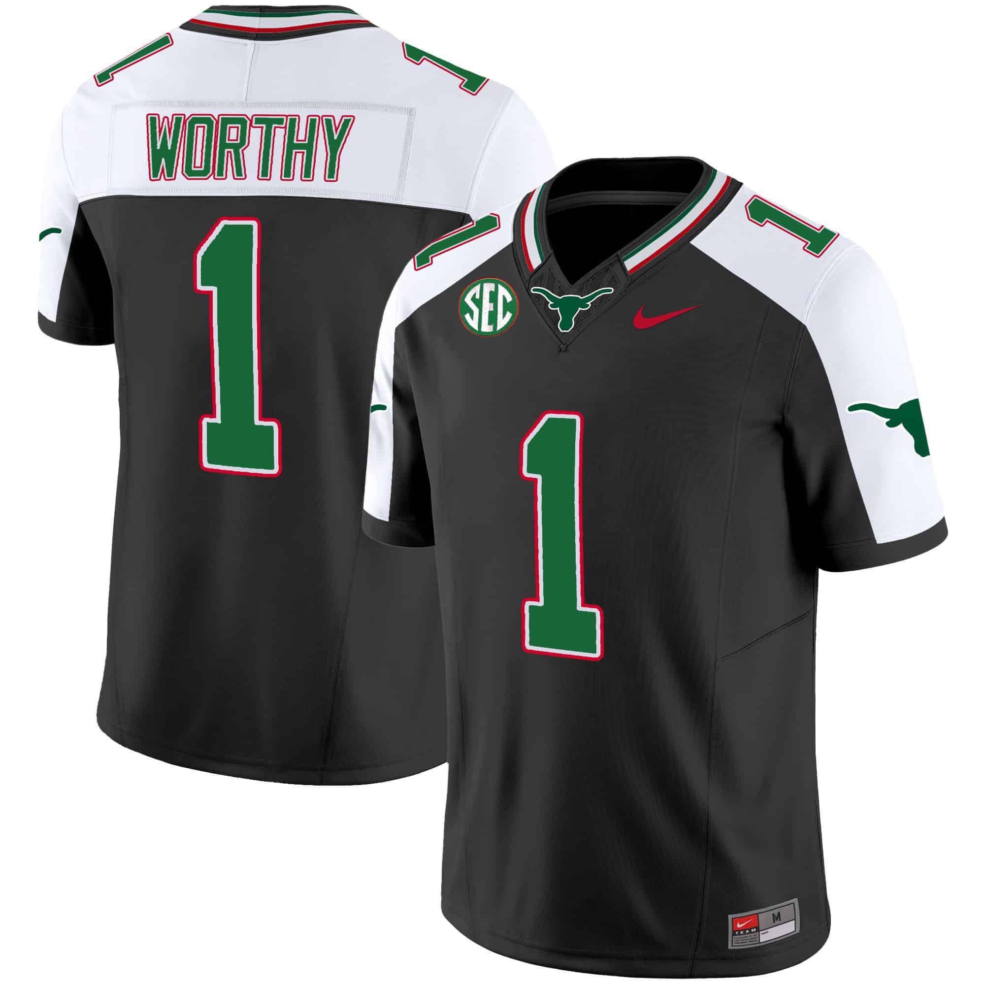 Men Texas Longhorns #1 Worthy Black 2024 Nike Mexico SEC Patch Vapor NCAA Jersey style 1->indianapolis colts->NFL Jersey
